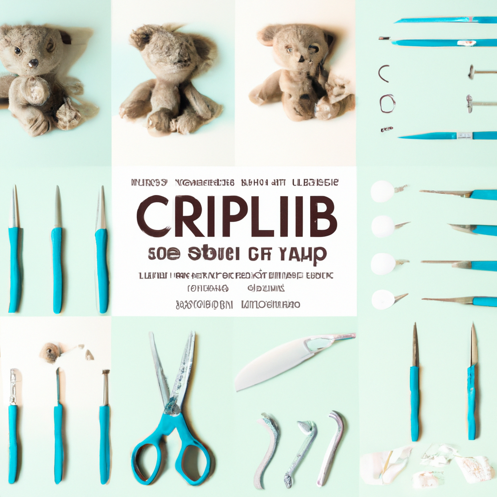 Ours amigurumi en cours de réalisation avec outils sur un bureau propre