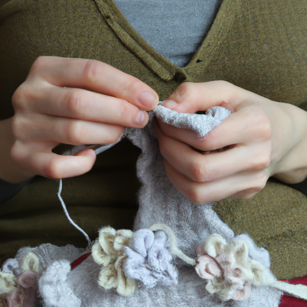 Mains en train de crocheter un amigurumi avec du fil coton, gros plan clair et net.