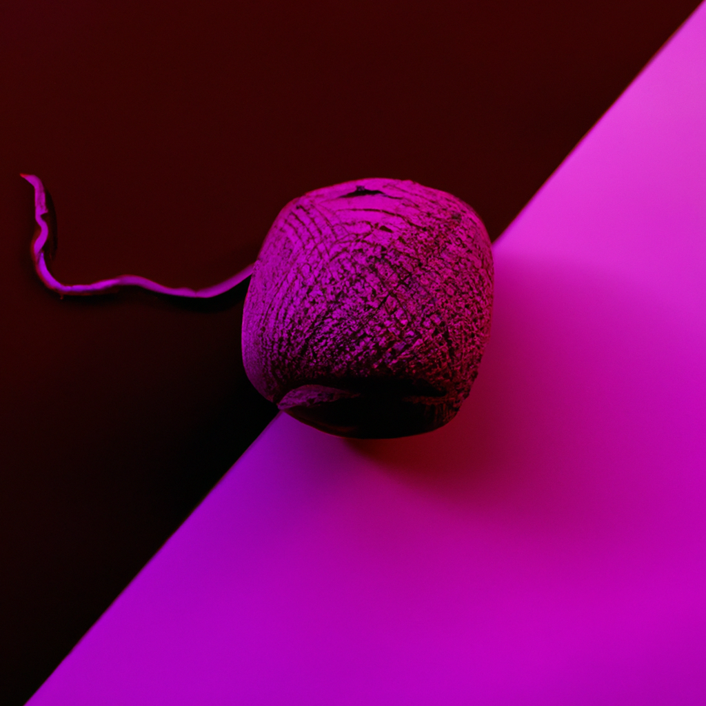 Pelote violette et crochet sur fond minimaliste